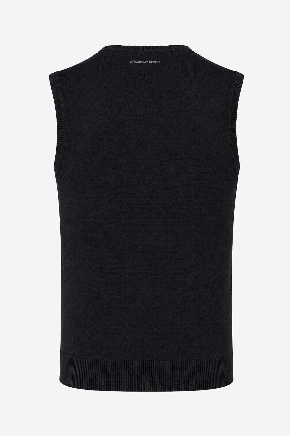 Pull de golf sans manches pour homme à col V noir, maille côtelée