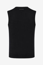 Pull de golf sans manches pour homme à col V noir, maille côtelée