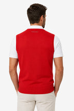 Pull de golf sans manches rouge pour homme, vue de dos, bord côtelé bas