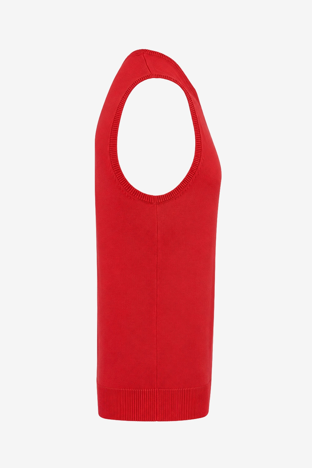 Pull sans manches rouge à col V, coupe droite, bord côtelé en bas