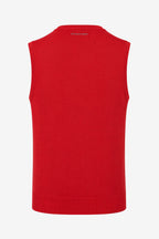 Pull de golf sans manches rouge pour homme, vue de dos, bord côtelé bas