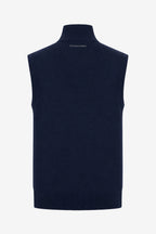Gilet de golf homme sans manches, bleu marine, col montant en maille côtelée