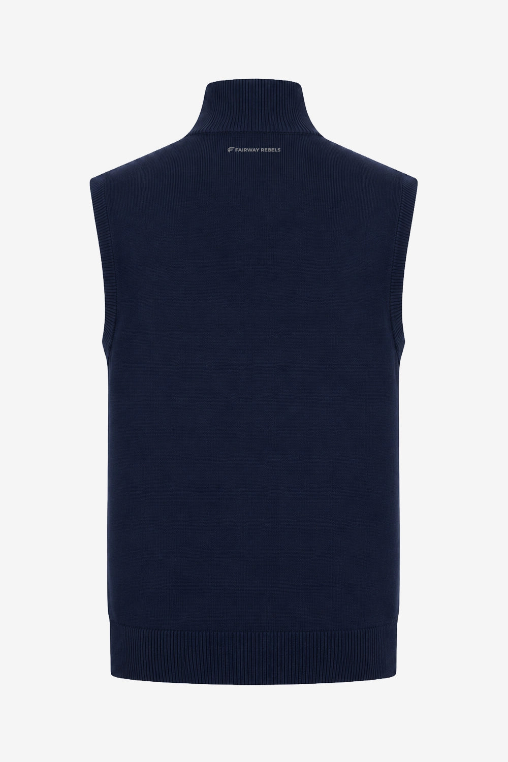 Gilet de golf homme sans manches, bleu marine, col montant en maille côtelée