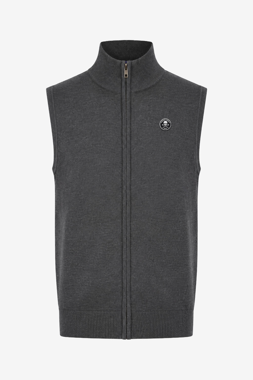 Gilet de golf homme sans manches zippé, gris chiné, zip central et col montant
