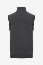 Gilet de golf homme sans manches, gris foncé chiné, col montant