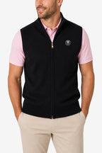 Gilet golf zippé sans manches noir à col montant, logo poitrine.