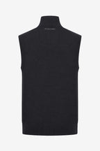 Gilet de golf homme sans manches, noir, col montant en maille côtelée