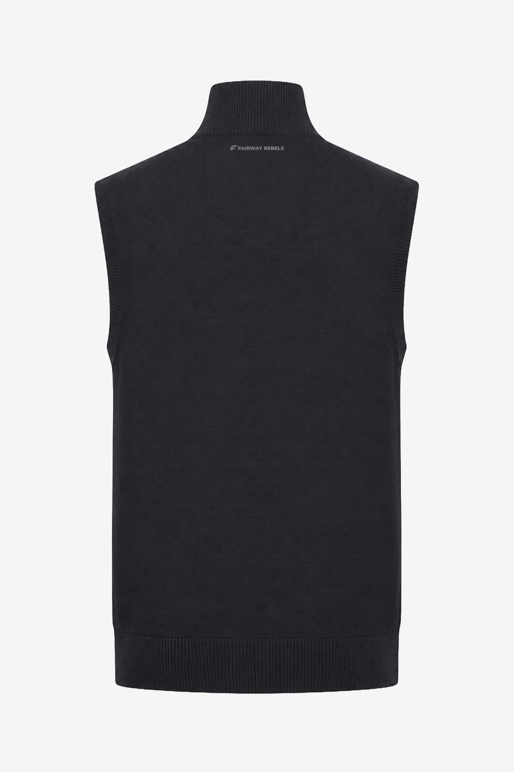 Gilet de golf homme sans manches, noir, col montant en maille côtelée