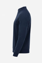 Pull golf technique bleu marine manches longues, vue profil