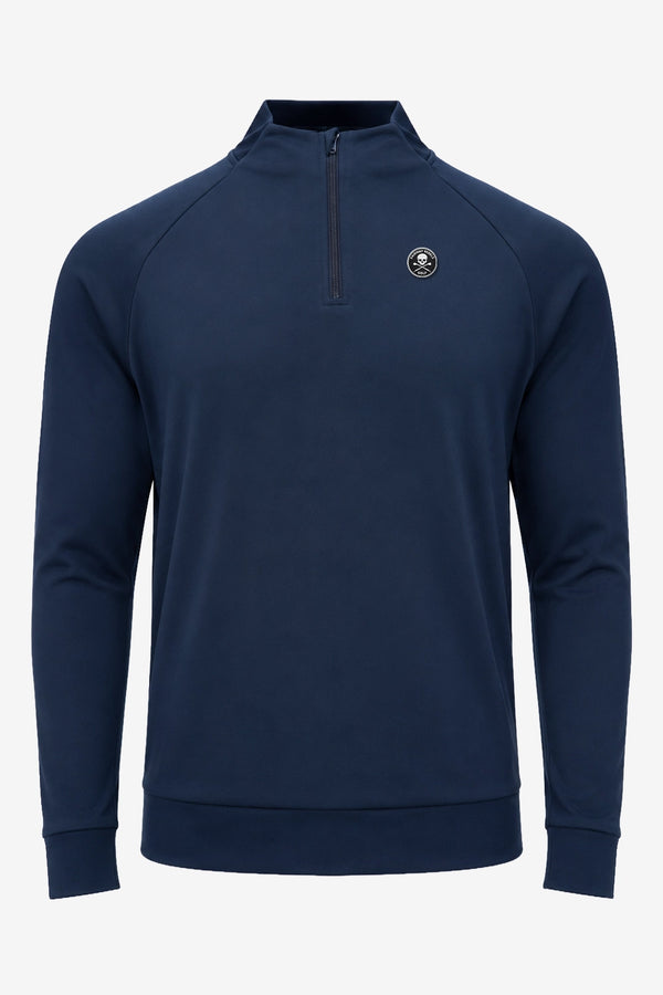 Pull golf technique bleu marine à demi-zip et logo poitrine