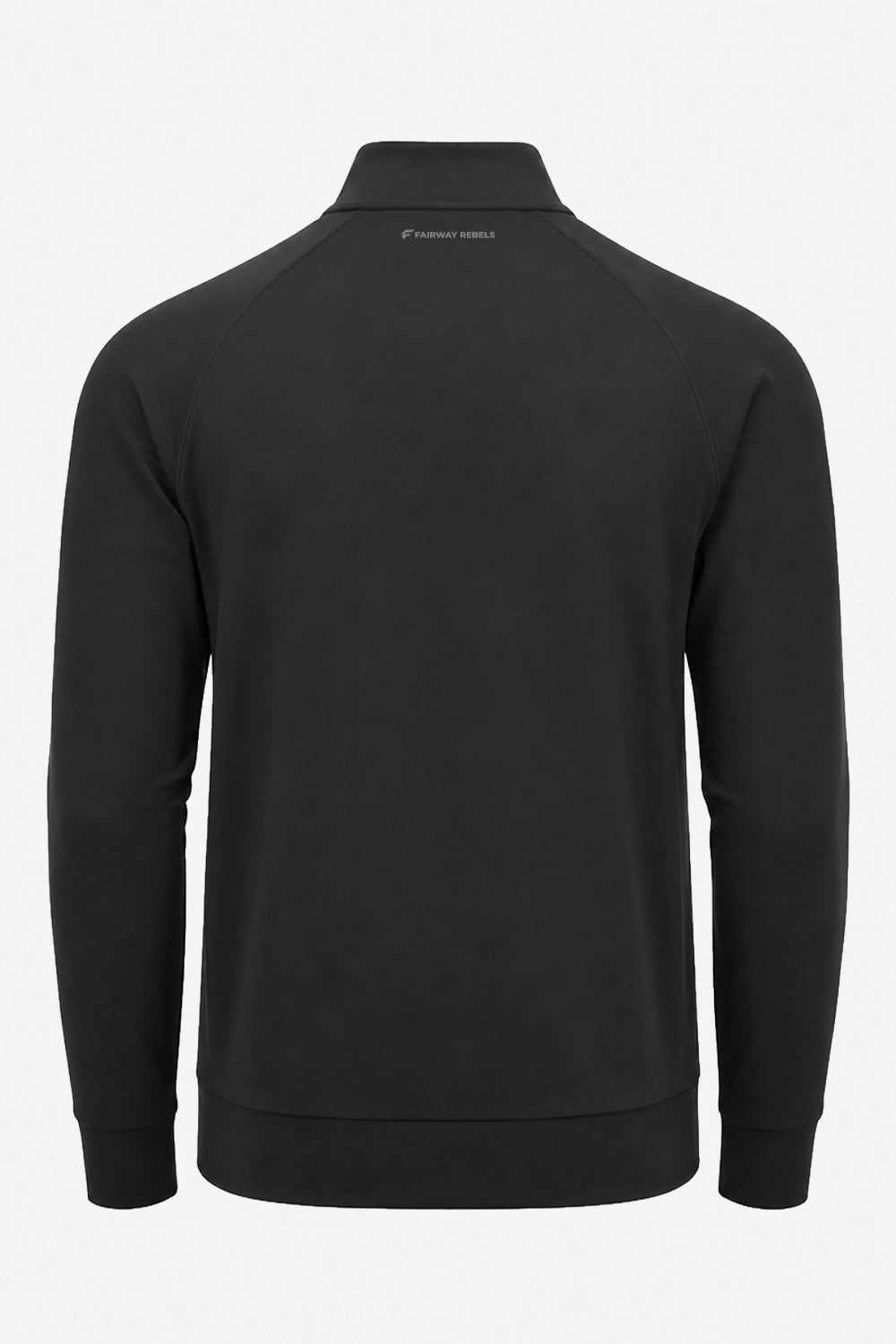 Pull golf technique homme noir, vue de dos, col montant et zip central