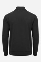 Pull golf technique homme noir, vue de dos, col montant et zip central