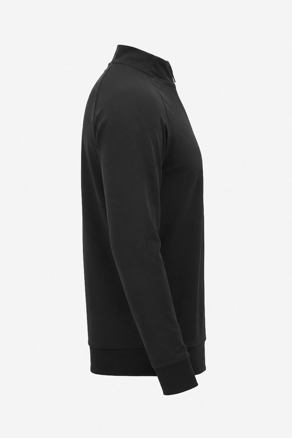 Pull golf technique homme noir, vue de côté, manches longues et col montant