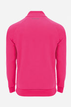 Pull golf technique homme rose fuchsia, vue de dos, col montant et zip