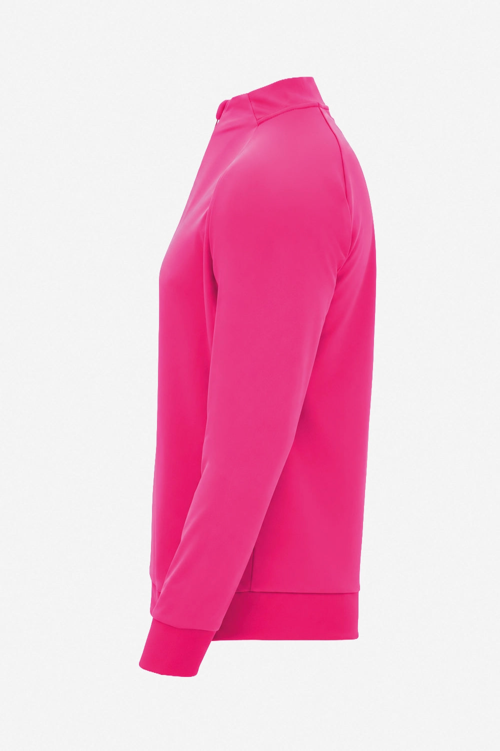 Pull golf technique homme rose fuchsia, vue 3/4 côté, col montant fermé
