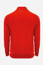Pull de golf technique homme rouge, col zippé, manches longues, finitions côtelées.
