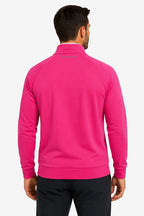 Pull de golf homme rose à demi-zip, col montant, dos avec logo discret