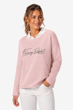 Sweat de golf femme ample rose, logo « Fairway Rebels » et manches longues.
