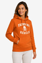 Sweat-shirt à capuche orange femme, imprimé « FAIRWAY REBELS » et cordons.