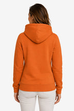 Sweat à capuche orange pour femme, poches kangourou, dos avec coutures visibles