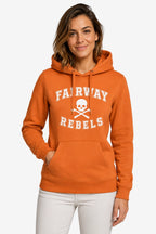 Sweat à capuche orange pour femme avec logo imprimé “FAIRWAY REBELS” sur le devant