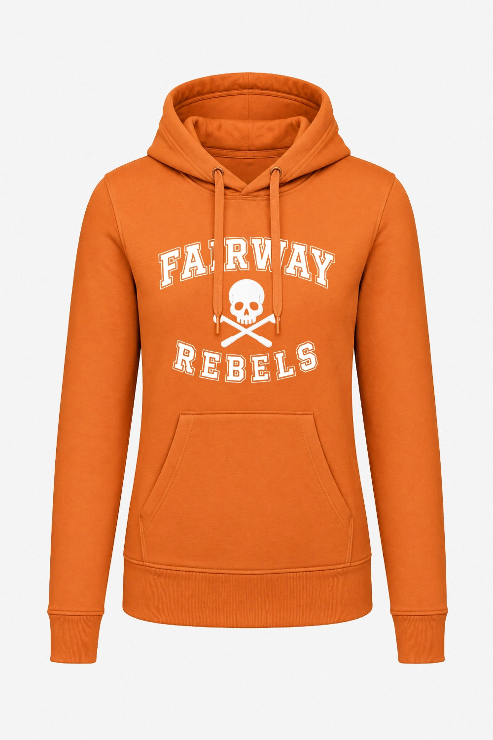 Sweat à capuche orange femme, logo “FAIRWAY REBELS” centré sur la poitrine