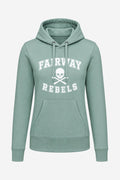 Sweat à capuche femme vert sauge, poche kangourou et imprimé "FAIRWAY REBELS"