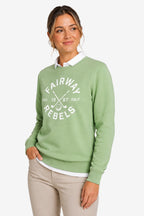 Sweat vert menthe manches longues pour femme, logo Golf imprimé sur le devant.