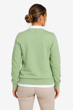 Sweat vert menthe pour femme, dos uni avec petit emblème au haut du dos.