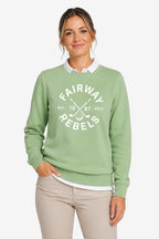 Sweat vert menthe pour femme, col blanc contrasté et logo Golf imprimé devant.