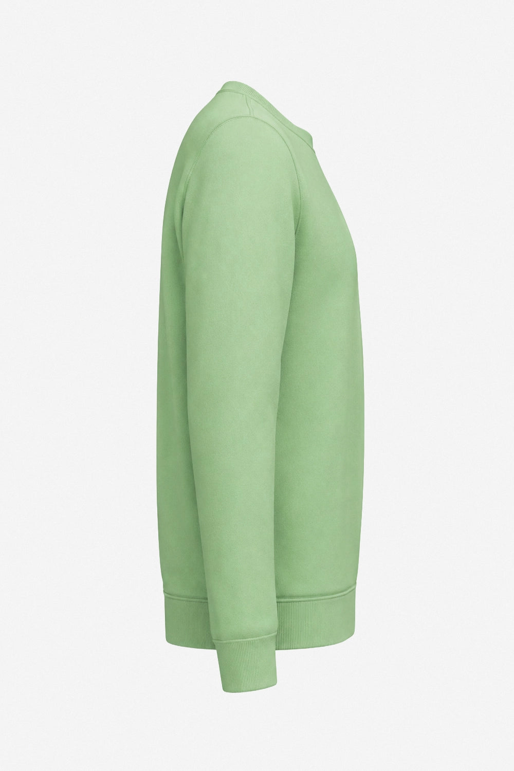 Sweat vert menthe pour femme, coupe droite, manches longues, finition côtelée bas.