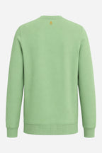 Sweat vert menthe pour femme, dos uni avec petit emblème discret au haut.
