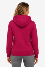 Veste sweat à capuche femme fuchsia vue de dos, couture centrale et capuche