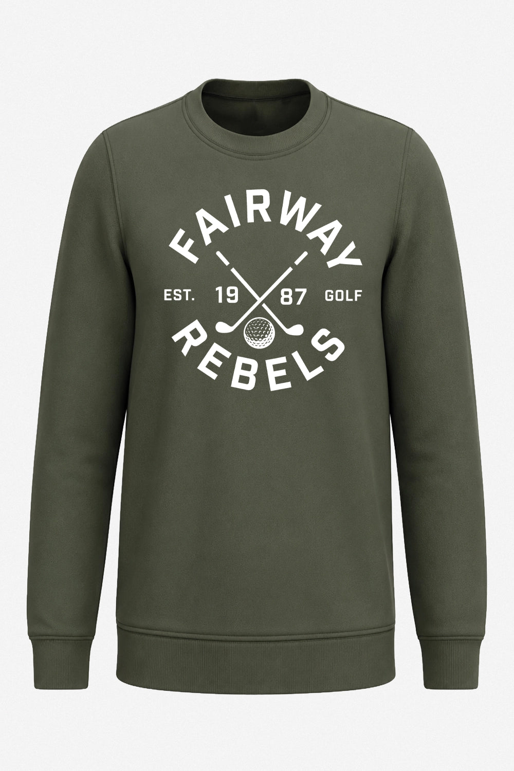 Sweat de golf femme vert foncé, col rond, logo imprimé devant.