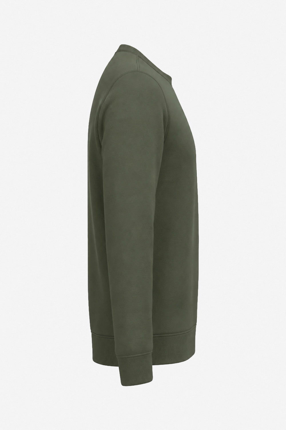 Sweat de golf femme vert foncé, vue de côté, manches longues et ourlet côtelé.