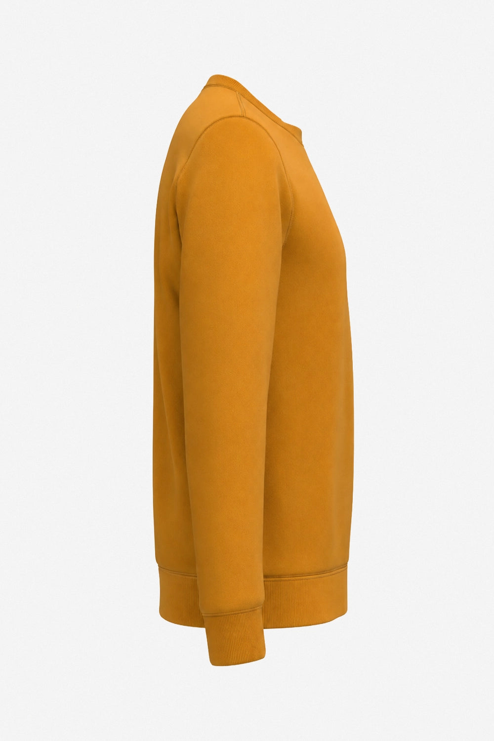 Sweat de golf pour femme orange, vue de côté, manches longues et bords côtelés.