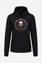 Sweat à capuche femme noir, motif rond tête de mort Golf, poche kangourou centrale