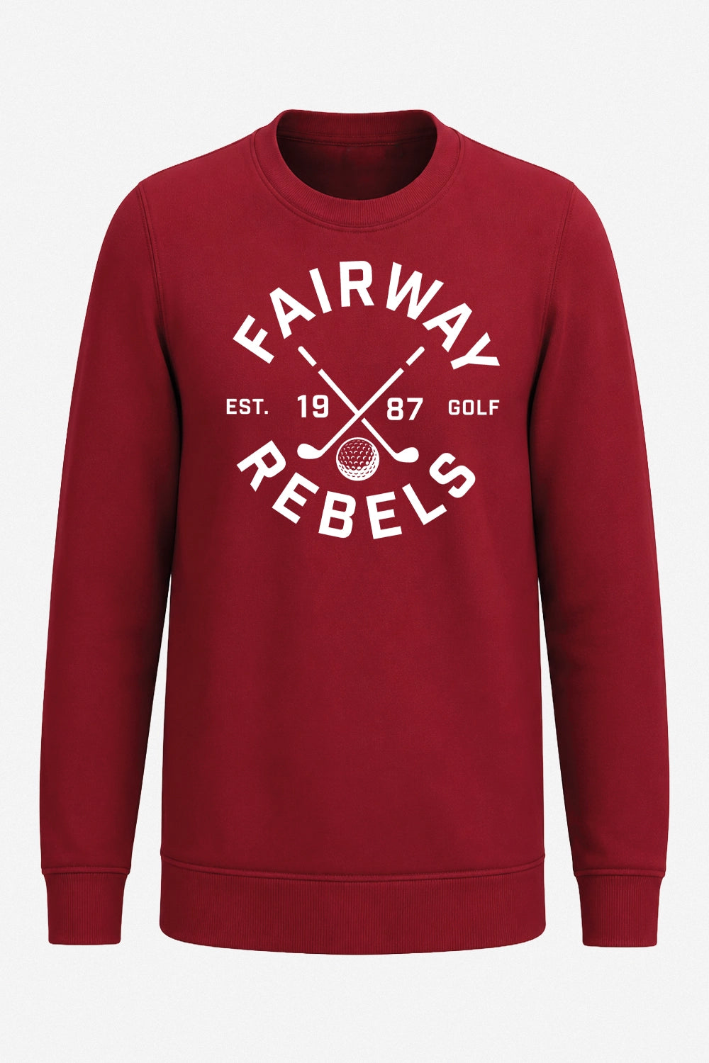 Sweat-shirt de golf femme bordeaux, grande impression graphique « Fairway Rebels ».