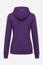 Sweat à capuche violet au dos, couture centrale de la capuche, coupe ajustée.