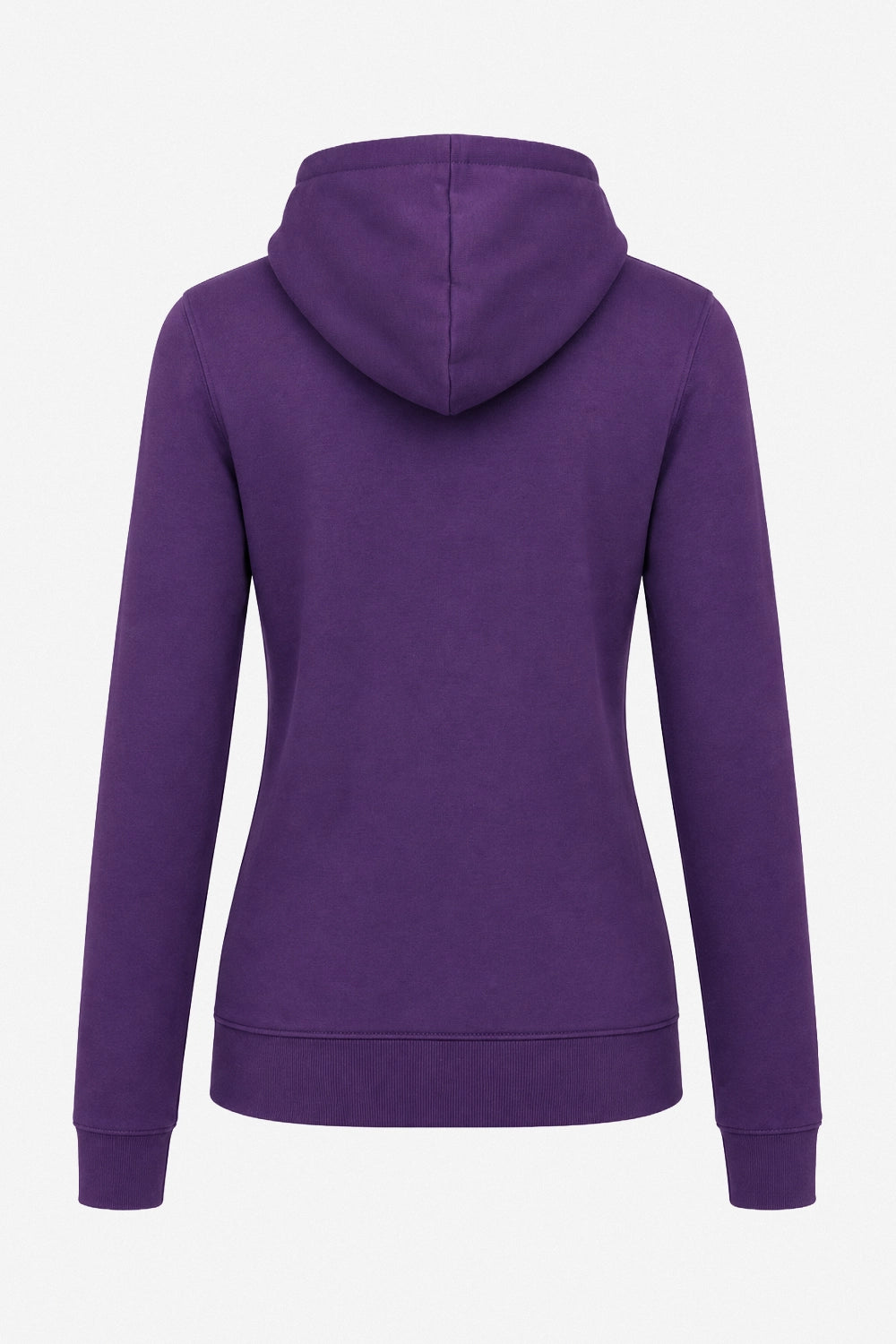 Sweat à capuche violet au dos, couture centrale de la capuche, coupe ajustée.