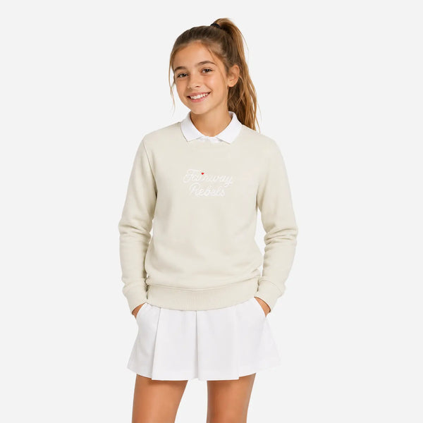 Sweat fille écru, col blanc, logo « Fairway Rebels » avec petites surpiqûres