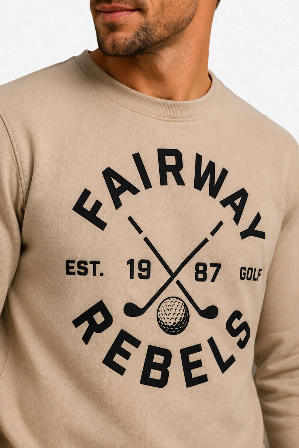 Sweat de golf pour homme ivoire, logo « Fairway Rebels » imprimé sur le devant