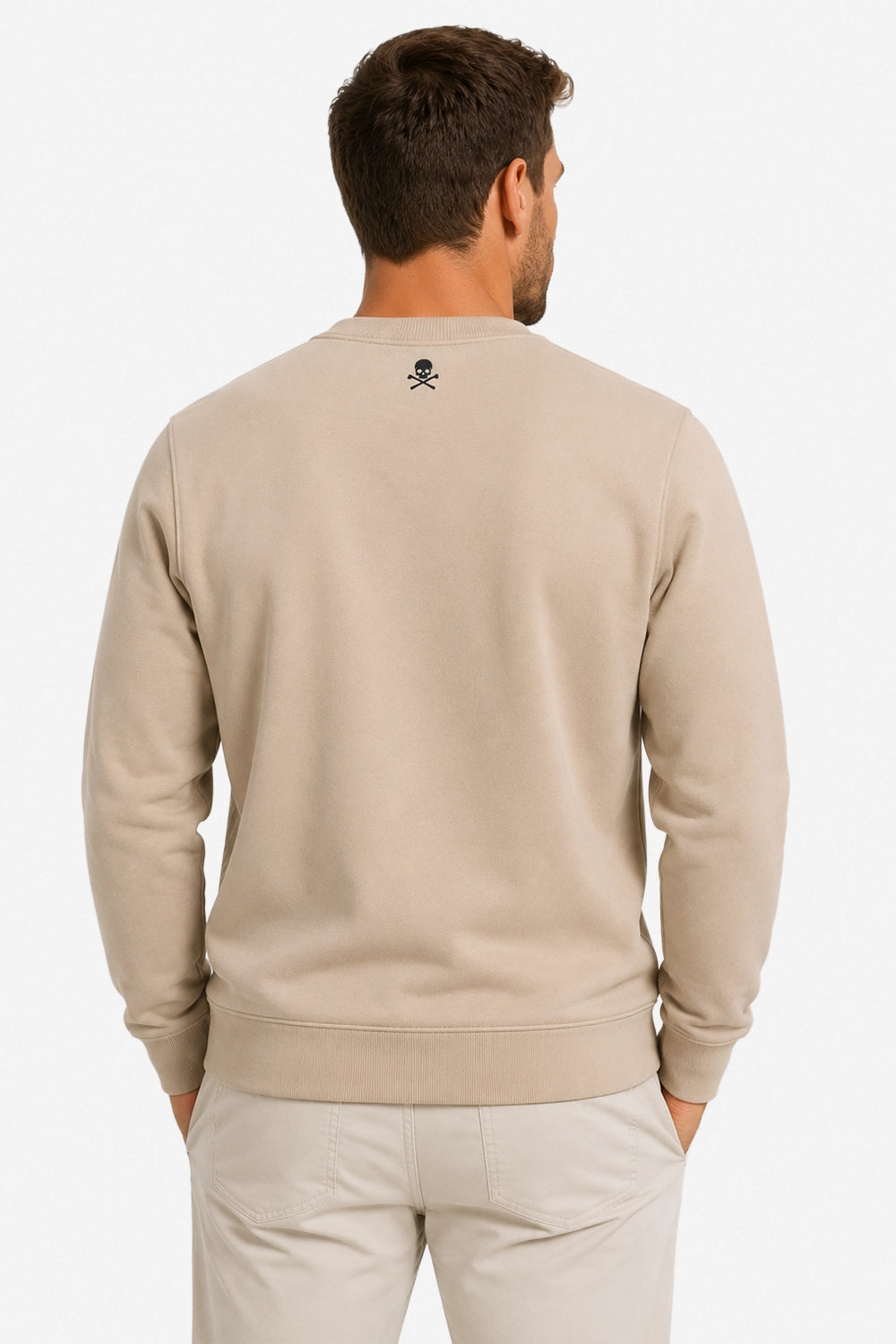 Sweat de golf pour homme ivoire, vue dos avec petit emblème au col