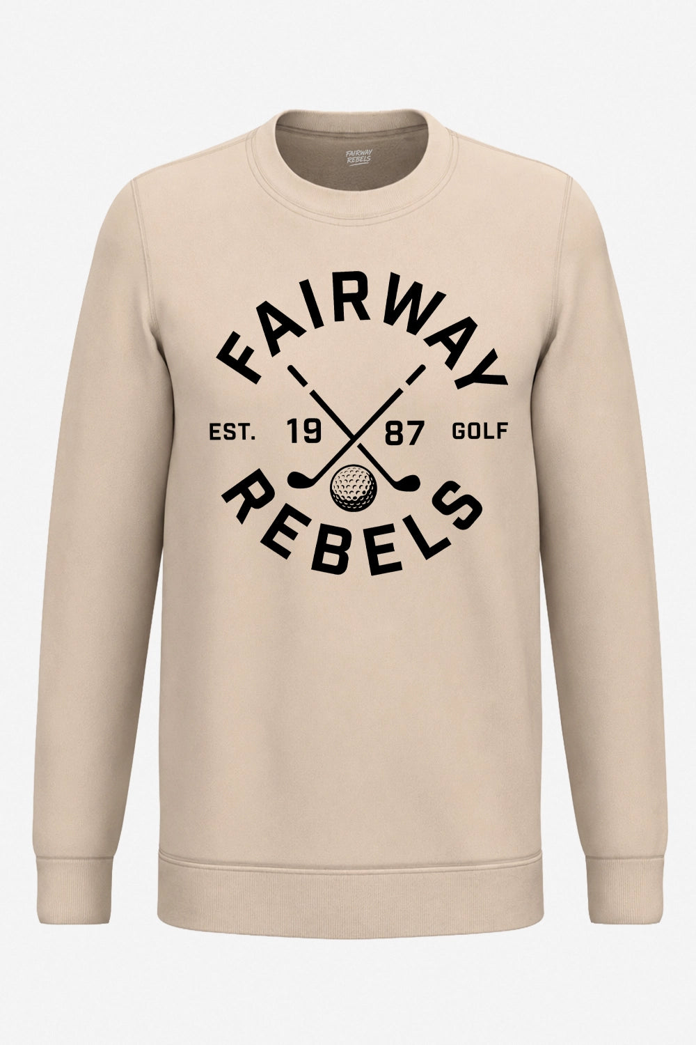 Sweat de golf pour homme ivoire, logo « Fairway Rebels » imprimé, col rond