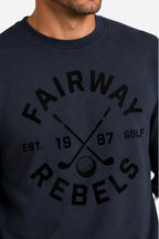 Sweat de golf pour homme bleu marine, gros logo « Fairway Rebels » sur le devant
