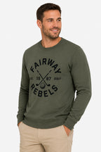Sweat-shirt de golf homme vert, vue trois-quarts, logo avant et manches longues