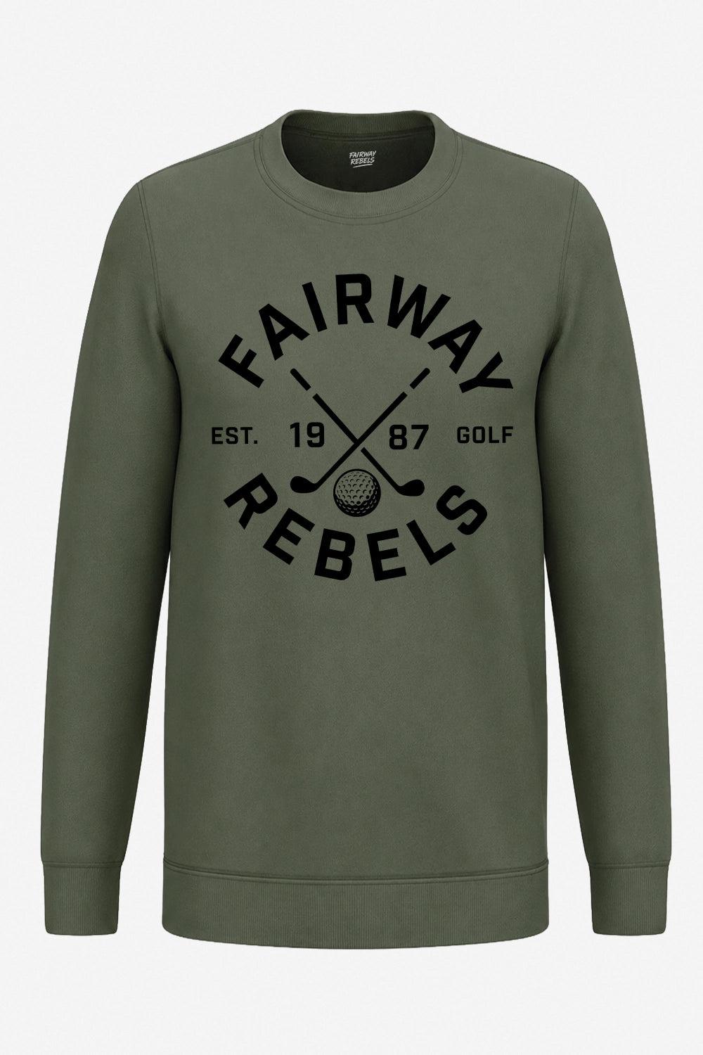 Sweat de golf homme vert foncé, col rond côtelé, grand imprimé devant