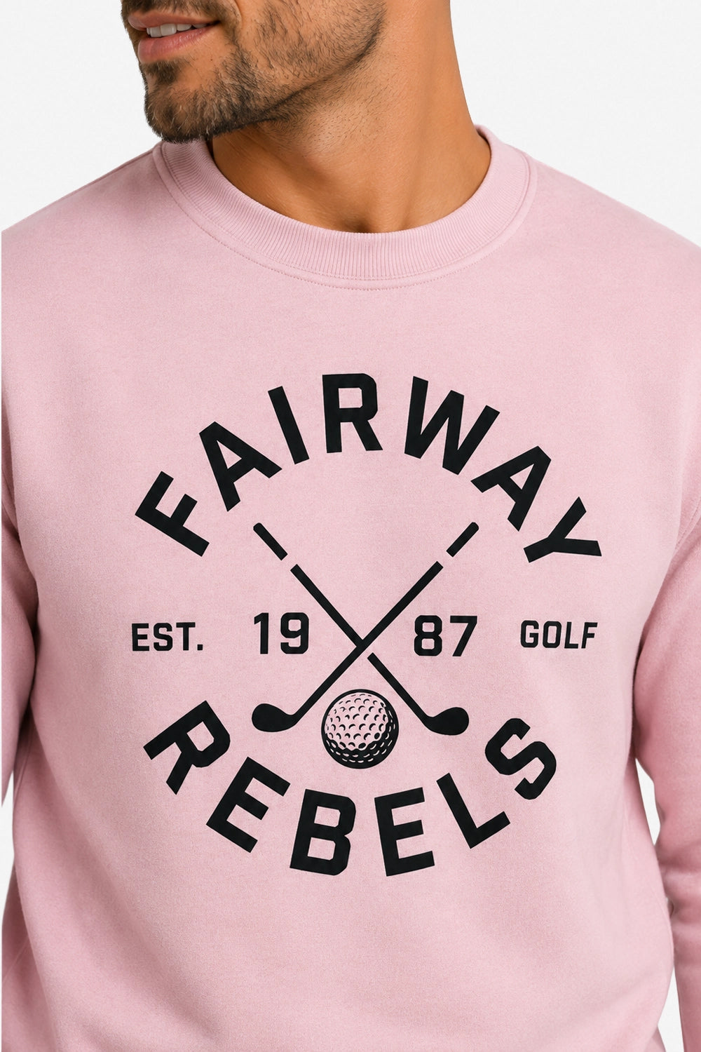 Sweat de golf homme rose clair, imprimé graphique devant en gros plan