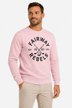 Sweat de golf homme rose clair, logo imprimé sur le devant, col rond