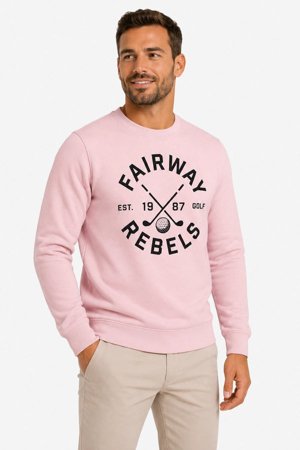 Sweat de golf homme rose clair, logo imprimé sur le devant, col rond